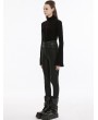 Punk Rave Black Gothic Street Fashion Cross Buckle Long Leather Pants for Women