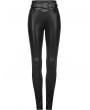 Punk Rave Black Gothic Street Fashion Cross Buckle Long Leather Pants for Women