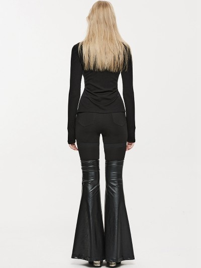 PUNK RAVE ブラックロングレッグウォーマー Punk Rave Black Gothic Punk Detachable Lather Leg Warmers Flared