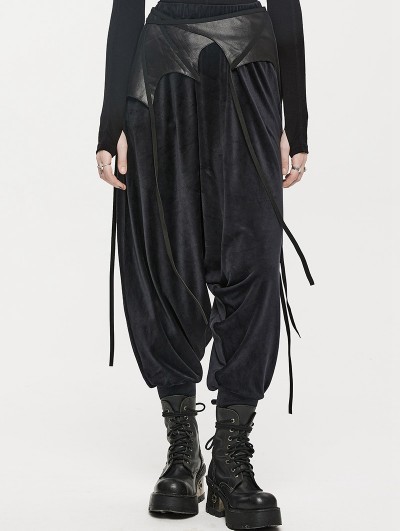 Punk Rave Black Gothic Velvet Daily Wear Loose Drop Crotch Pants for Women