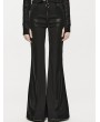 Punk Rave Black Gothic Daily Wear Spliced Faux Leather Long Flared Pants for Women