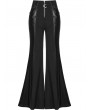 Punk Rave Black Gothic Daily Wear Spliced Faux Leather Long Flared Pants for Women