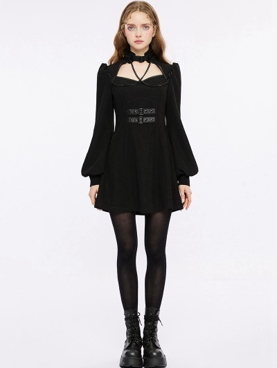 Punk Rave Black Gothic Punk Street Fashion Long Sleeve Short Dress