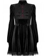 Punk Rave Black Gothic Cute Lace Embroidered Velvet Long Sleeve A Line Short Dress