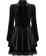Punk Rave Black Gothic Cute Lace Embroidered Velvet Long Sleeve A Line Short Dress