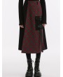 Punk Rave Black and Red Gothic Grunge Daily Wear Plaid Techwear Medium Long Skirt