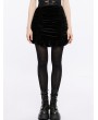 Punk Rave Black Gothic Drawstring Sheath Velvet Short Ruffled Skirt