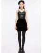 Punk Rave Black Gothic Drawstring Sheath Velvet Short Ruffled Skirt