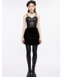 Punk Rave Black Gothic Drawstring Sheath Velvet Short Ruffled Skirt