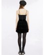 Punk Rave Black Gothic Drawstring Sheath Velvet Short Ruffled Skirt