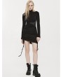 Punk Rave Black Gothic Sexy Drawstring Long Sleeve Short Slim Night Club Dress