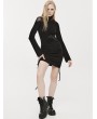 Punk Rave Black Gothic Sexy Drawstring Long Sleeve Short Slim Night Club Dress