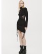 Punk Rave Black Gothic Sexy Drawstring Long Sleeve Short Slim Night Club Dress