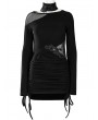 Punk Rave Black Gothic Sexy Drawstring Long Sleeve Short Slim Night Club Dress