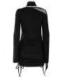 Punk Rave Black Gothic Sexy Drawstring Long Sleeve Short Slim Night Club Dress