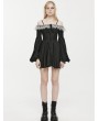 Punk Rave Black Gothic Chiffon Off-the-Shoulder Lace Trim Long Sleeve Short Dress