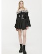 Punk Rave Black Gothic Chiffon Off-the-Shoulder Lace Trim Long Sleeve Short Dress