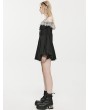 Punk Rave Black Gothic Chiffon Off-the-Shoulder Lace Trim Long Sleeve Short Dress