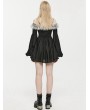 Punk Rave Black Gothic Chiffon Off-the-Shoulder Lace Trim Long Sleeve Short Dress