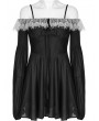 Punk Rave Black Gothic Chiffon Off-the-Shoulder Lace Trim Long Sleeve Short Dress