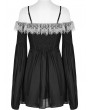 Punk Rave Black Gothic Chiffon Off-the-Shoulder Lace Trim Long Sleeve Short Dress