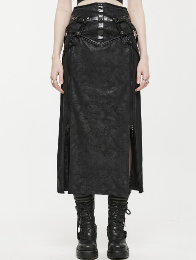 Punk Rave Black Gothic Punk Sexy Straight Fit High Slit Skirt