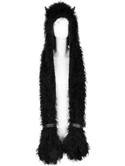 Punk Rave Black Gothic Dark Devil Horn Bear Claw Hooded Scarf