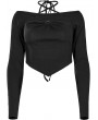 Punk Rave Black Gothic Sexy Off-the-Shoulder Long Sleeves Short T-Shirt for Women