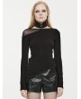 Punk Rave Black Gothic Slant Neck Fit Long Sleeve Asymmetrical T-Shirt for Women