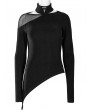 Punk Rave Black Gothic Slant Neck Fit Long Sleeve Asymmetrical T-Shirt for Women