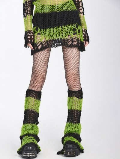 Punk Rave Black and Green Stripe Gothic Street Fashion Flare Leg Warmers for Women
