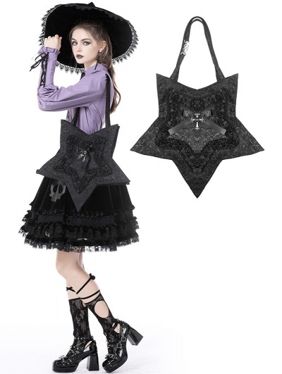 Dark in Love Black Gothic Cross Star Handbag