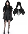 Dark in Love Black Gothic Skull Pattern Velvet Bat Hooded Short Cape for Women
