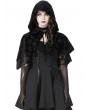 Dark in Love Black Gothic Skull Pattern Velvet Bat Hooded Short Cape for Women