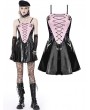 Dark in Love Pink and Black Gothic Grunge Locomotive Rebel Leather Mini Dress