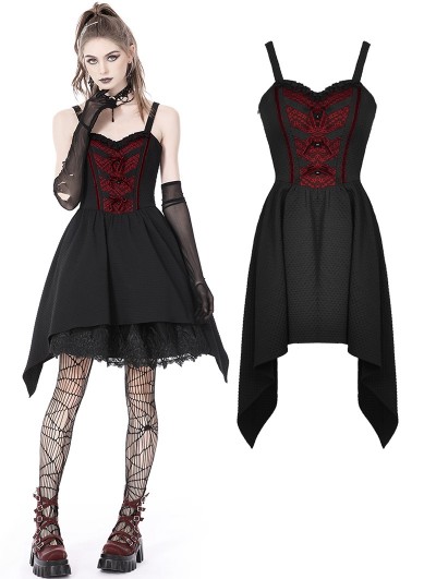 Dark in Love Black and Red Gothic Cute Bow Strap Mini Dress