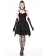 Dark in Love Black and Red Gothic Cute Bow Strap Mini Dress