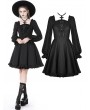 Dark in Love Black Gothic Cross Daily Wear Long Sleeve Frilly Short Dress