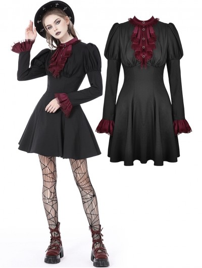 Dark in Love Black Gothic Blood Preppy Long Sleeve Short Dress