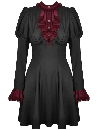Dark in Love Black Gothic Blood Preppy Long Sleeve Short Dress -  DarkinCloset.com