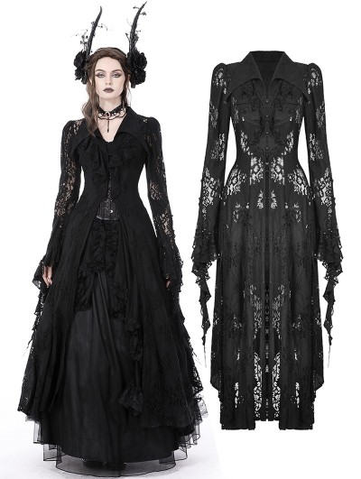 Dark in Love Black Gothic Romantic Hollow Out Sexy Lace Long Shirt Dress