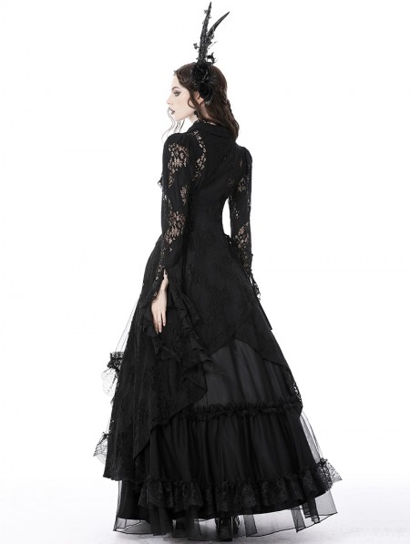 Dark in Love Black Gothic Romantic Hollow Out Sexy Lace Long Shirt ...