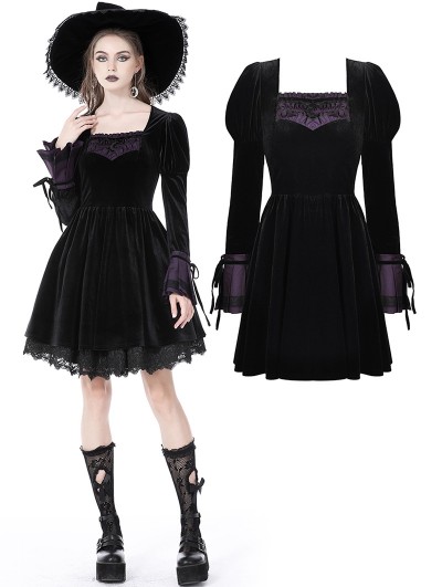 Dark in Love Black Gothic Walpurgis Night Purple Splicing Short Velvet Dress