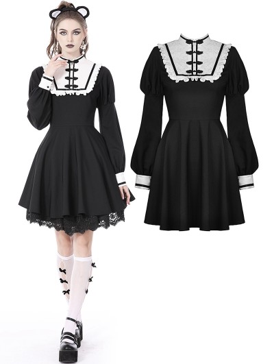 Dark in Love Black and White Gothic Retro Contrast Academy Short Dress