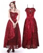 Dark in Love Red Gothic Blood Rose Lace Gorgeous Spaghetti Strap Velvet Maxi Party Dress