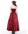 Dark in Love Red Gothic Blood Rose Lace Gorgeous Spaghetti Strap Velvet Maxi Party Dress