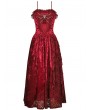 Dark in Love Red Gothic Blood Rose Lace Gorgeous Spaghetti Strap Velvet Maxi Party Dress