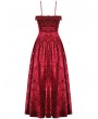 Dark in Love Red Gothic Blood Rose Lace Gorgeous Spaghetti Strap Velvet Maxi Party Dress