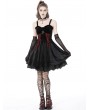 Dark in Love Black Gothic Bloody Lace Up Short Velvet Strap Party Dress