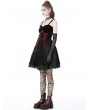 Dark in Love Black Gothic Bloody Lace Up Short Velvet Strap Party Dress